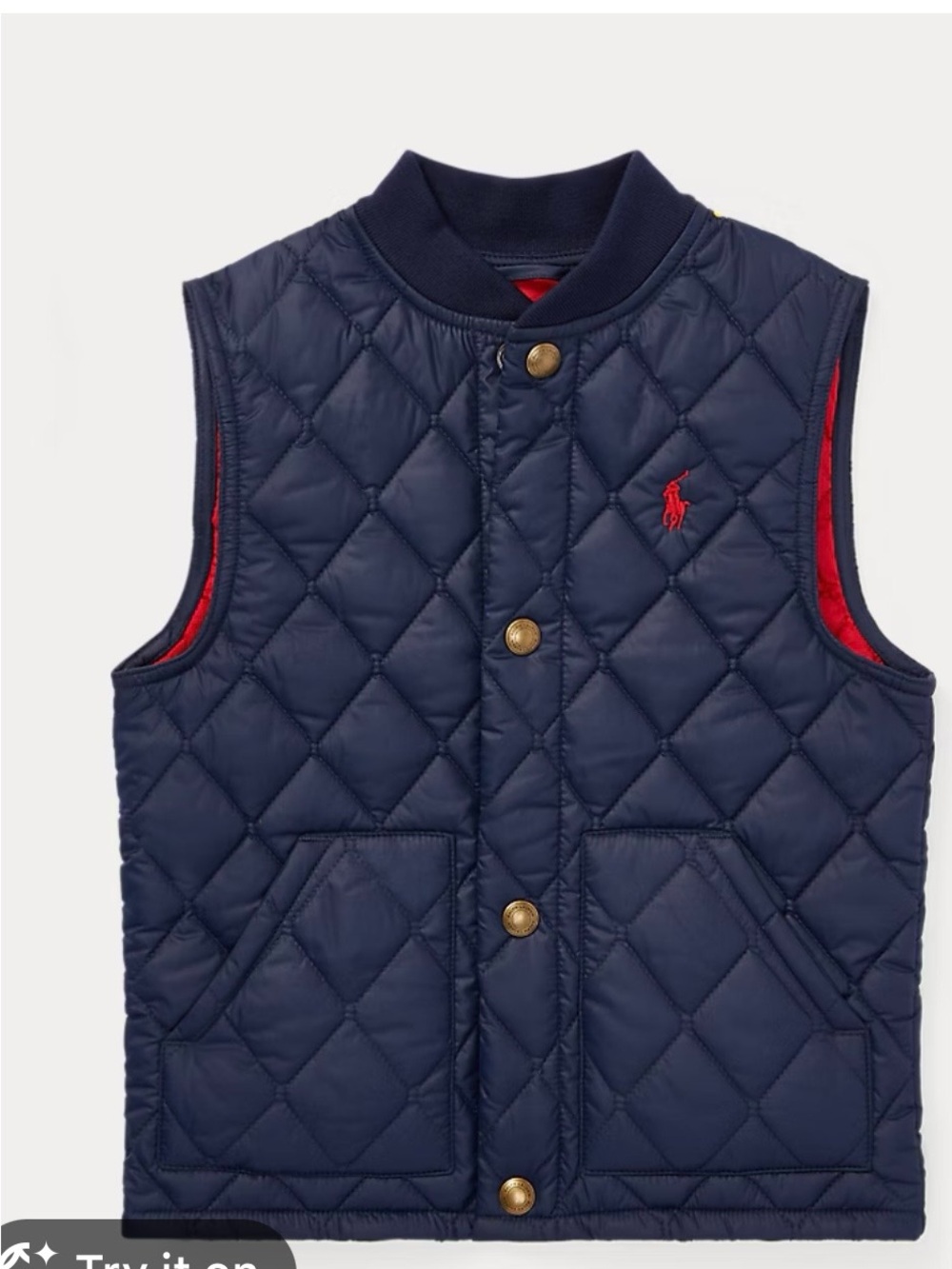 Polo by Ralph Lauren Navy Quilted Kids Vest with Red Logo Accents